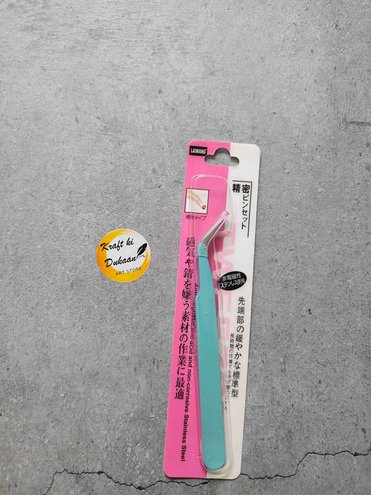 Tweezer A12: angled precision tip tweezers in blister packaging