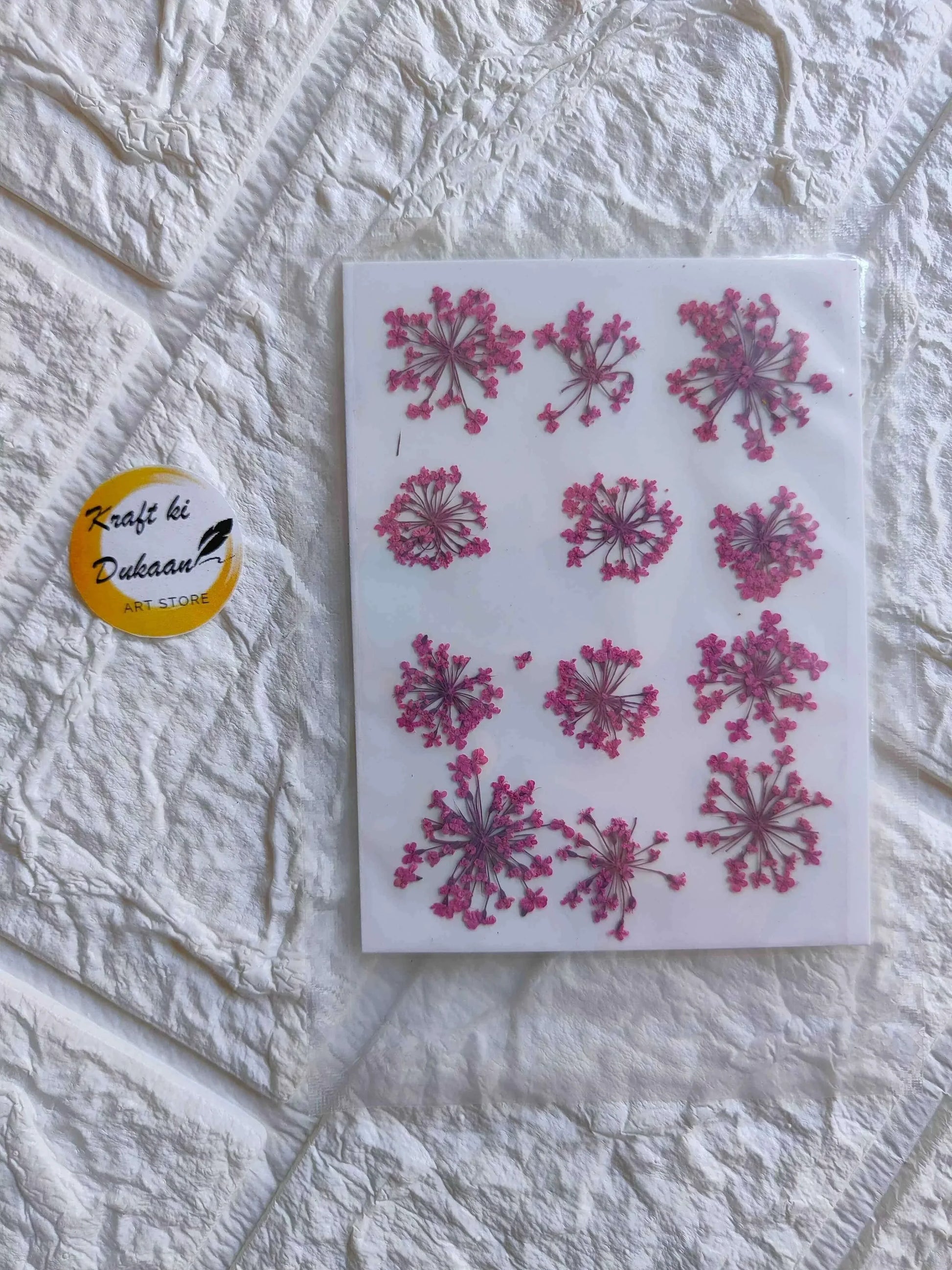Pressed flower set on sheet, rani pink flower clusters (12 pcs)