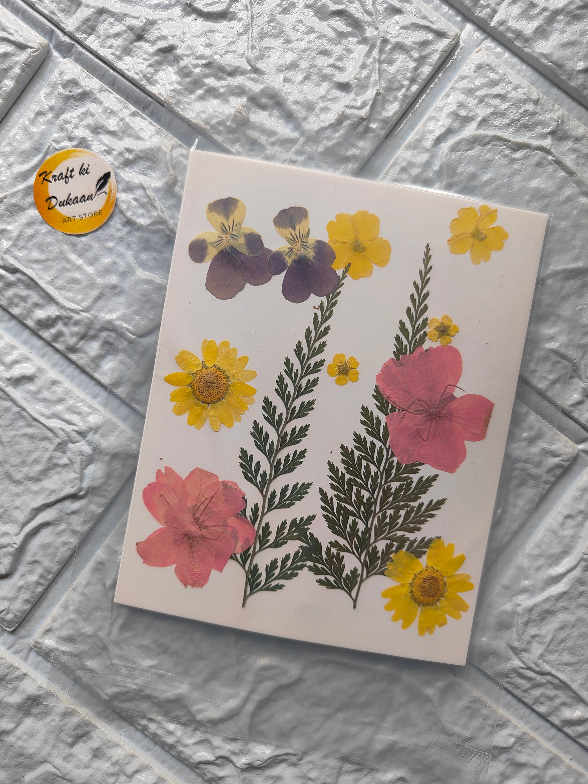 A13 pressed flower sheet featuring colorful dried flowers for arts and crafts projects