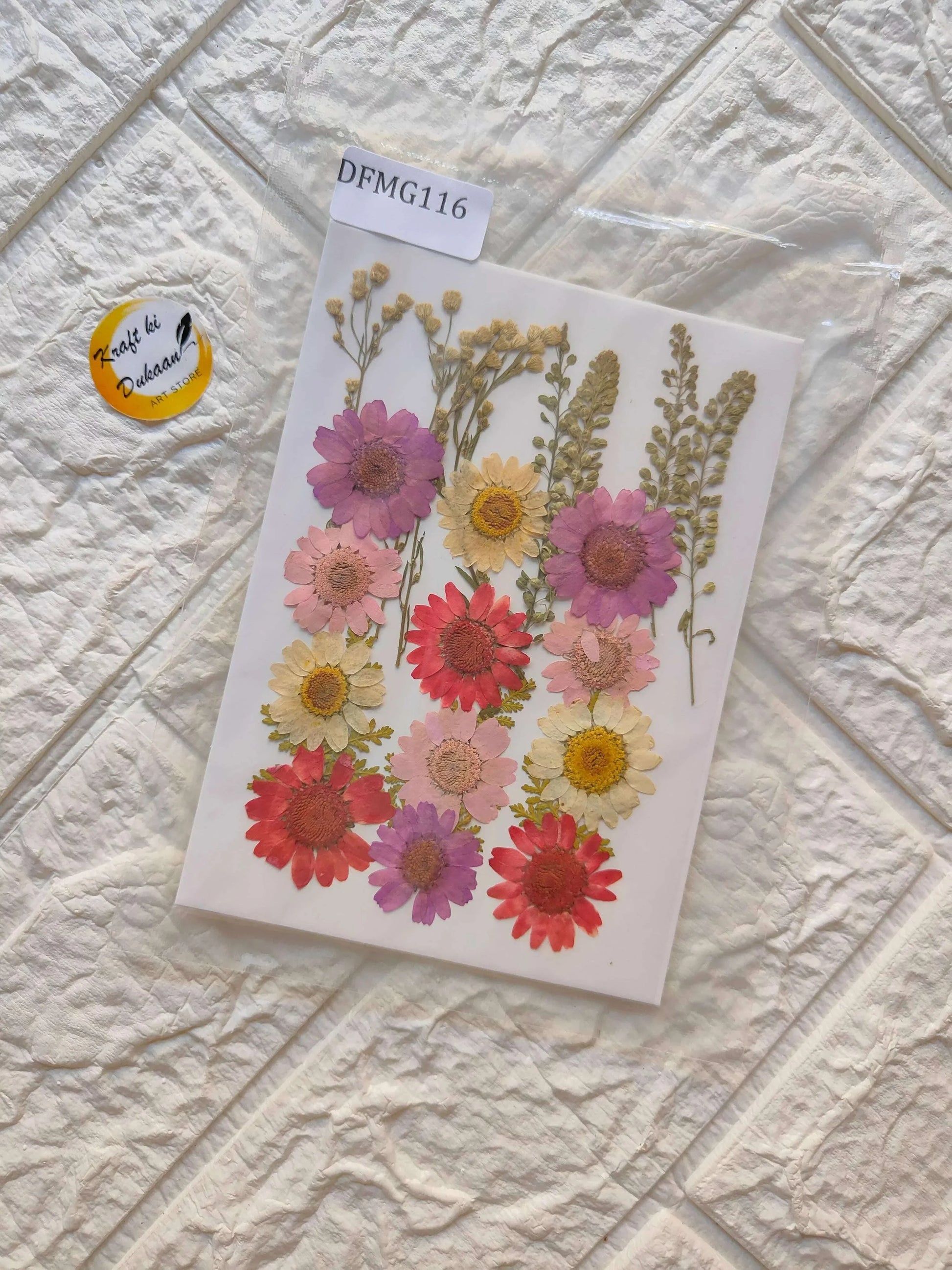 Pressed Flower Sheet Mix B22 with assorted pressed flowers on white sheet