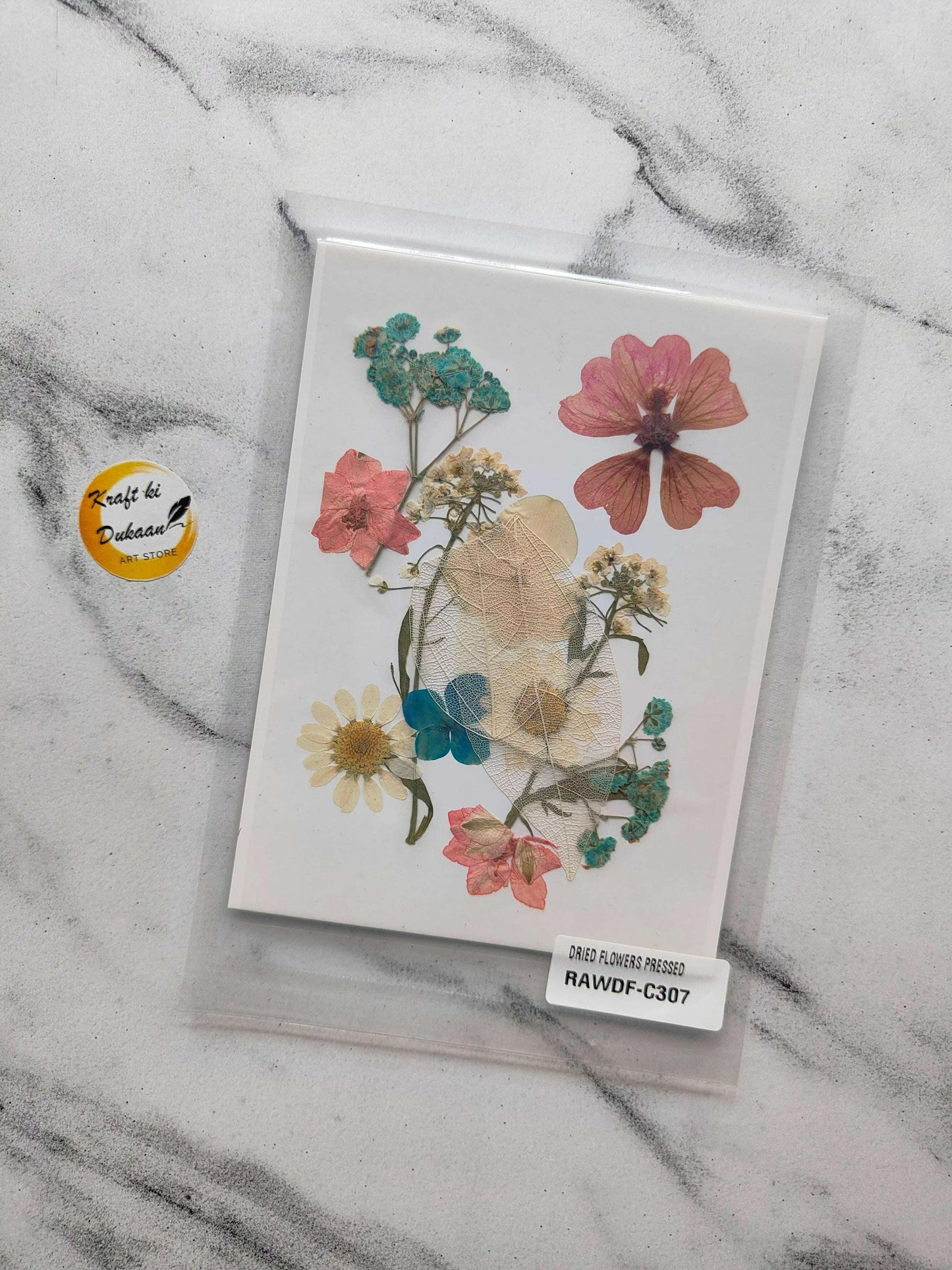 Pressed flower sheet mix F1 with assorted multicolor dried flowers on card