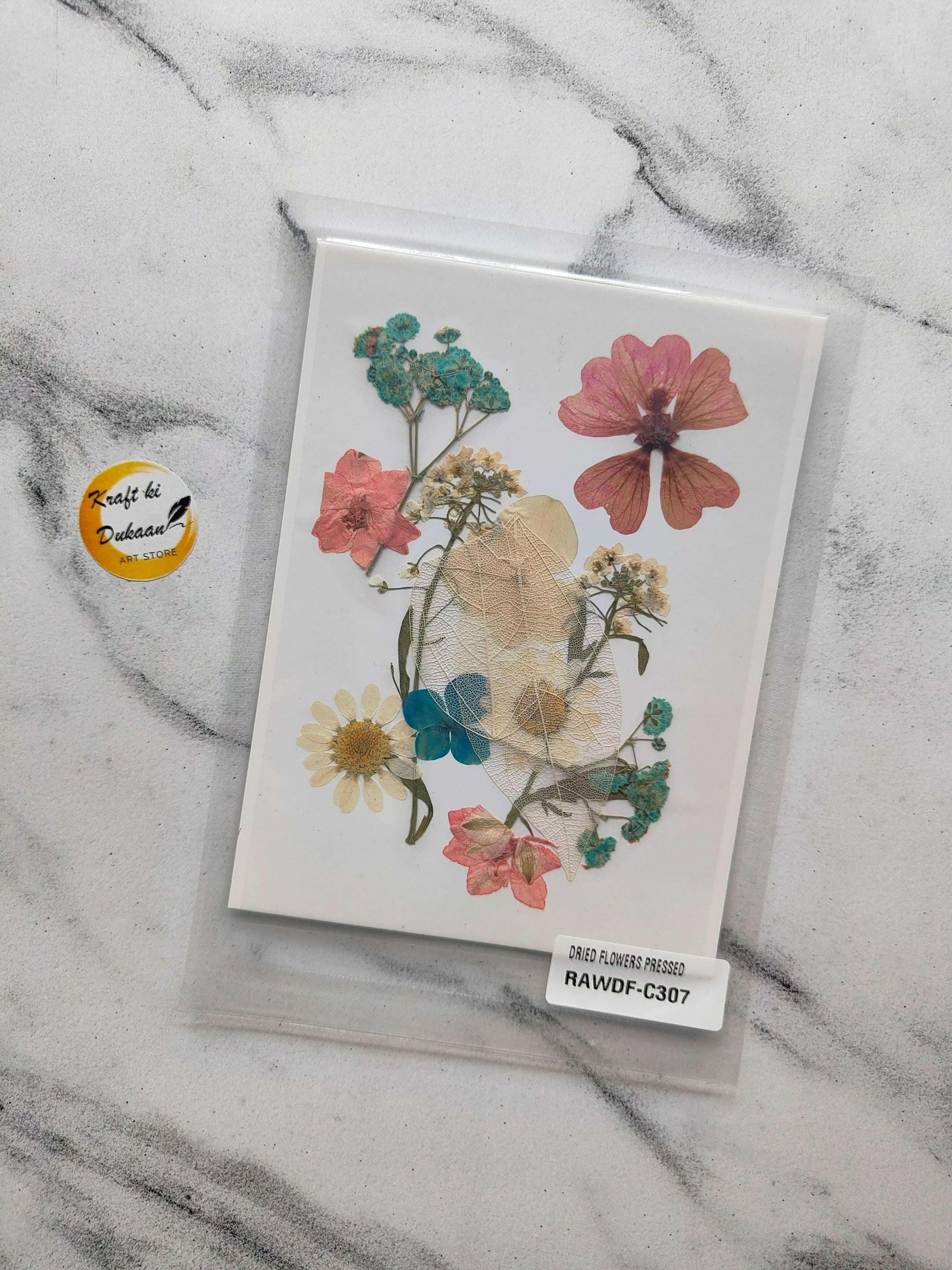 Pressed flower sheet mix F1 with assorted multicolor dried flowers on card