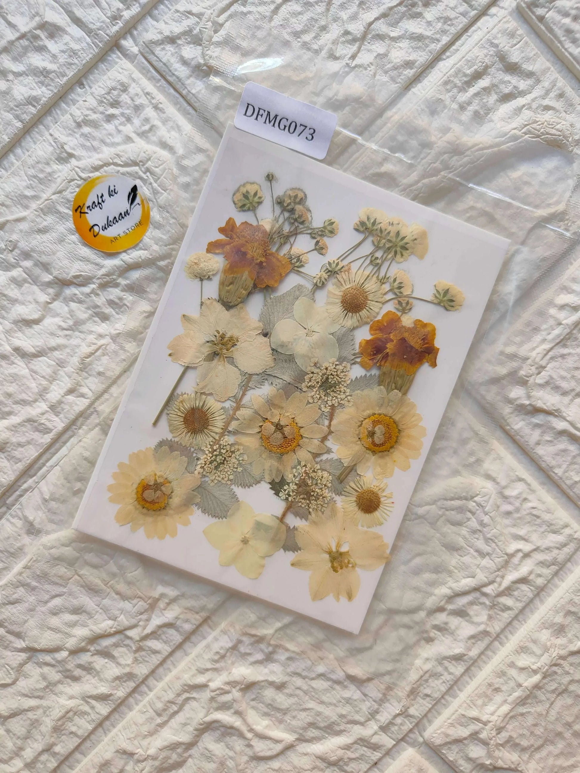 Pressed Flower Sheet Mix B12 with assorted pressed blooms in light yellow and orange tones