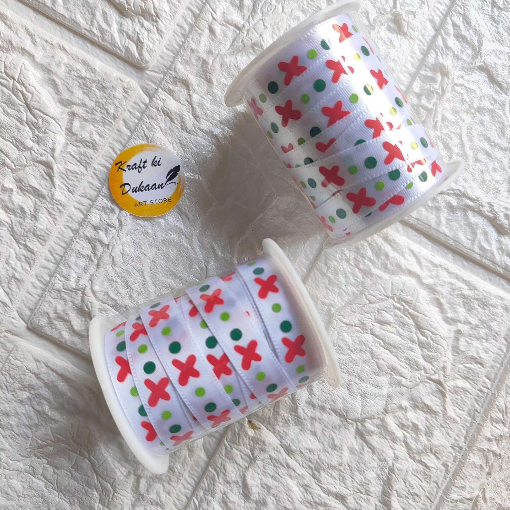 printed-ribbon-for-crafts-red-x-green-dot-pattern