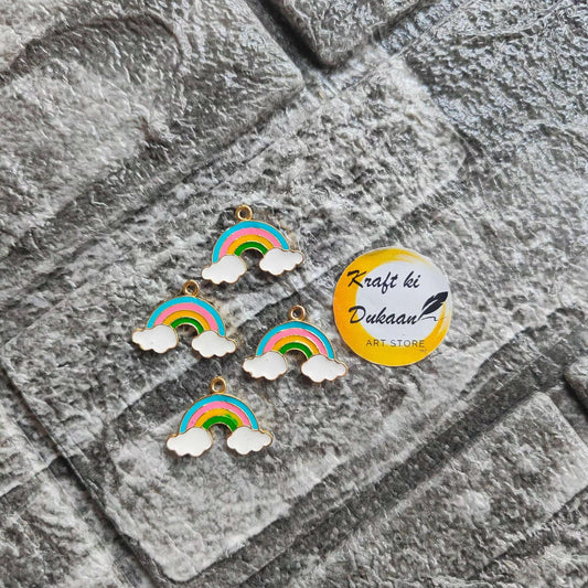 Rainbow cloud metal charms, 10-piece set, multicolor with gold-tone loops