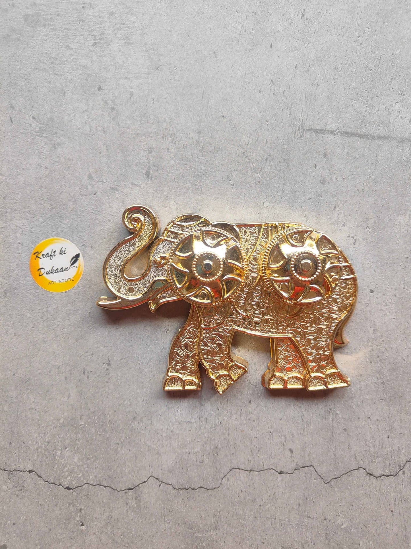Kraft ki Dukaan decorative golden elephant roli chawal plate for pooja with intricate design and traditional motifs