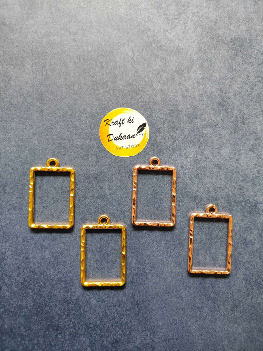 Gold rectangle bezel pendant set (5pc): square frame with bail loop