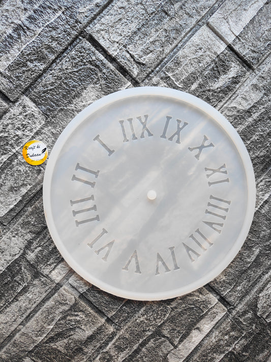 Transparent 8 inch clock mould for resin with Roman numeral design for crafting unique wall clocks