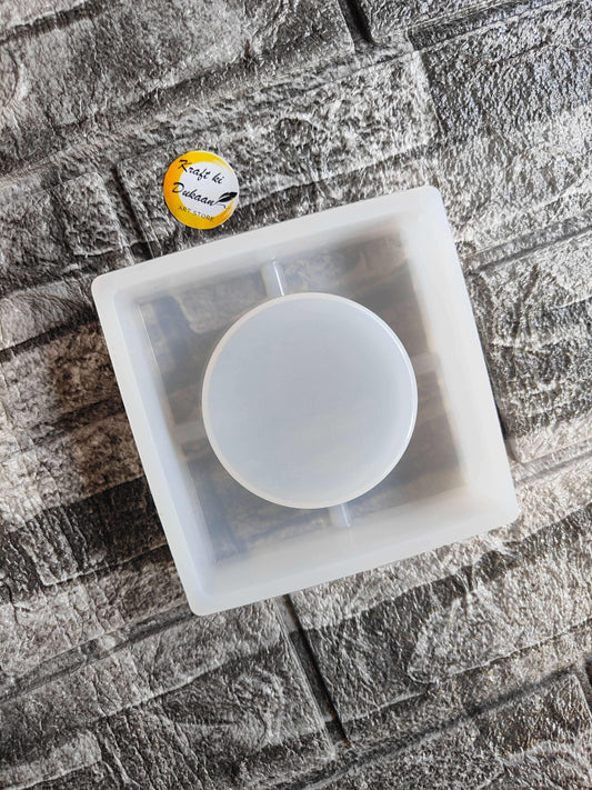 White square ashtray mould with centered round cavity