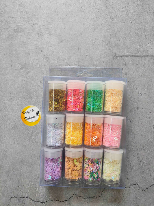 Resin craft sequin set, 12-piece multicolor vials with pink, green, gold, white