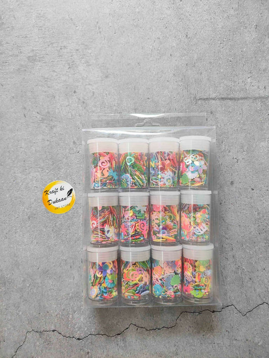 Resin craft sequins set A2: 12 jars of multicolor glitter in clear organizer case