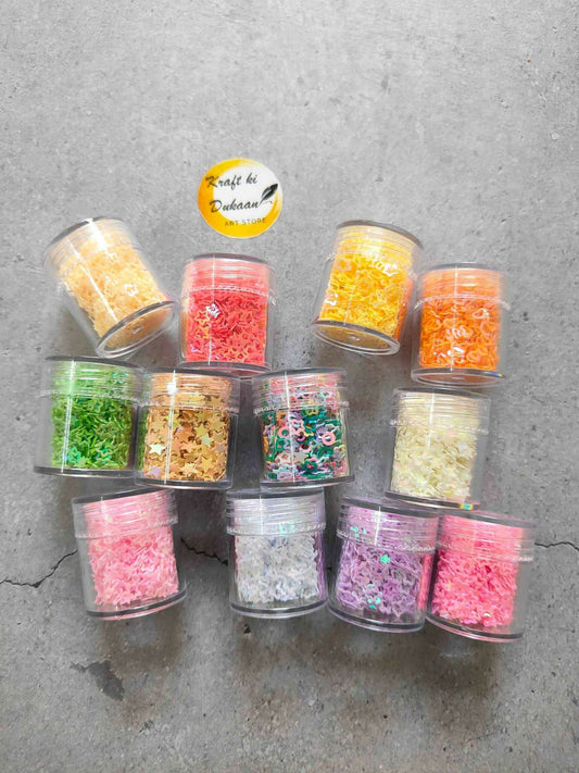 Resin craft sequin set (12 pcs), multi-color glitter in small clear jars