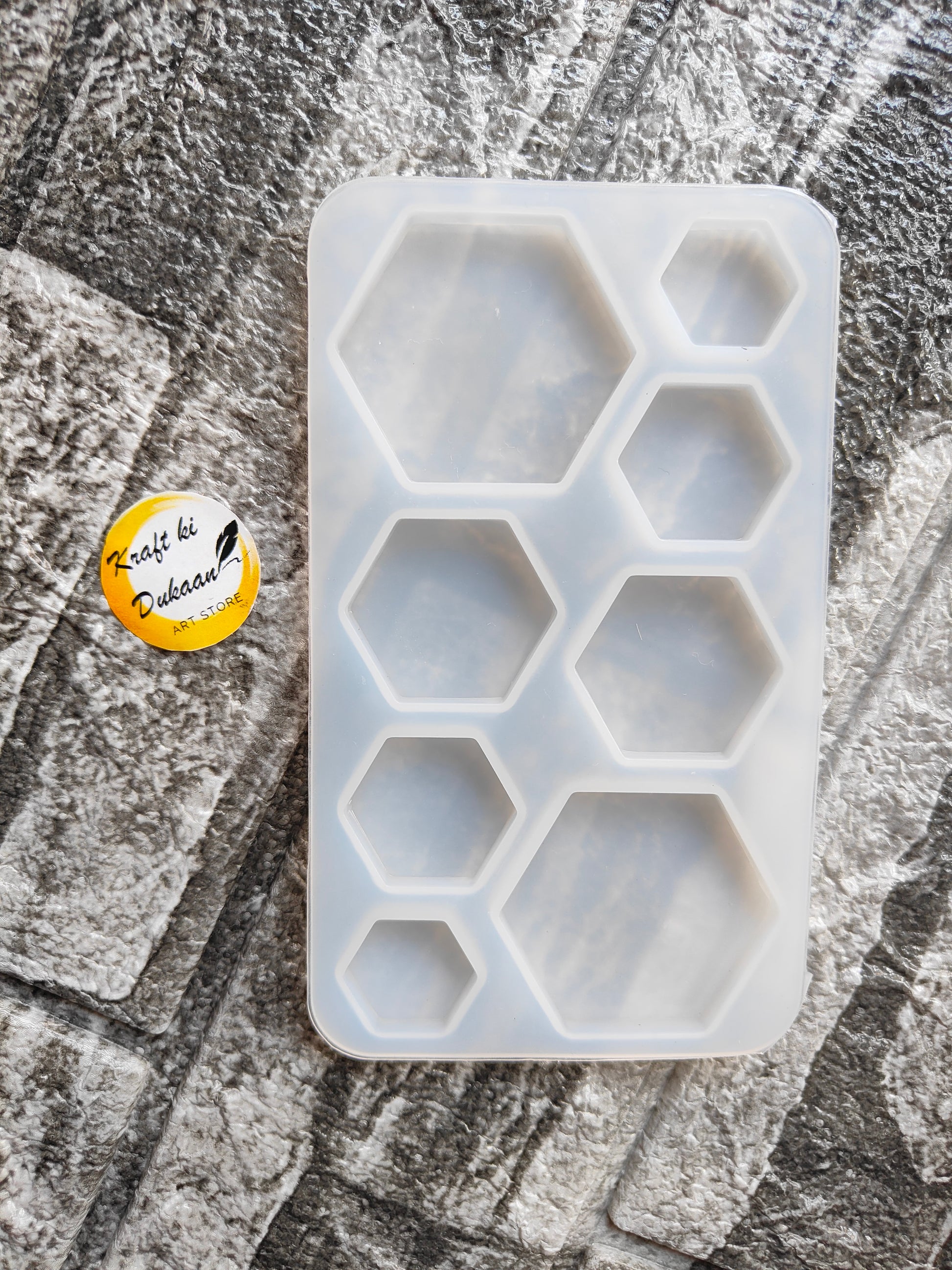Kraft ki Dukaan resin hexagon mold 8 cavity for craft and DIY projects in clear flexible silicone