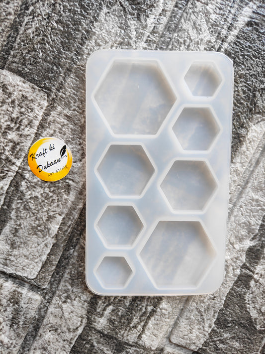 Kraft ki Dukaan resin hexagon mold 8 cavity for craft and DIY projects in clear flexible silicone