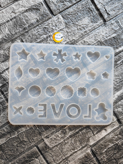 Silicone resin jewellery making mould with various shapes including hearts and stars