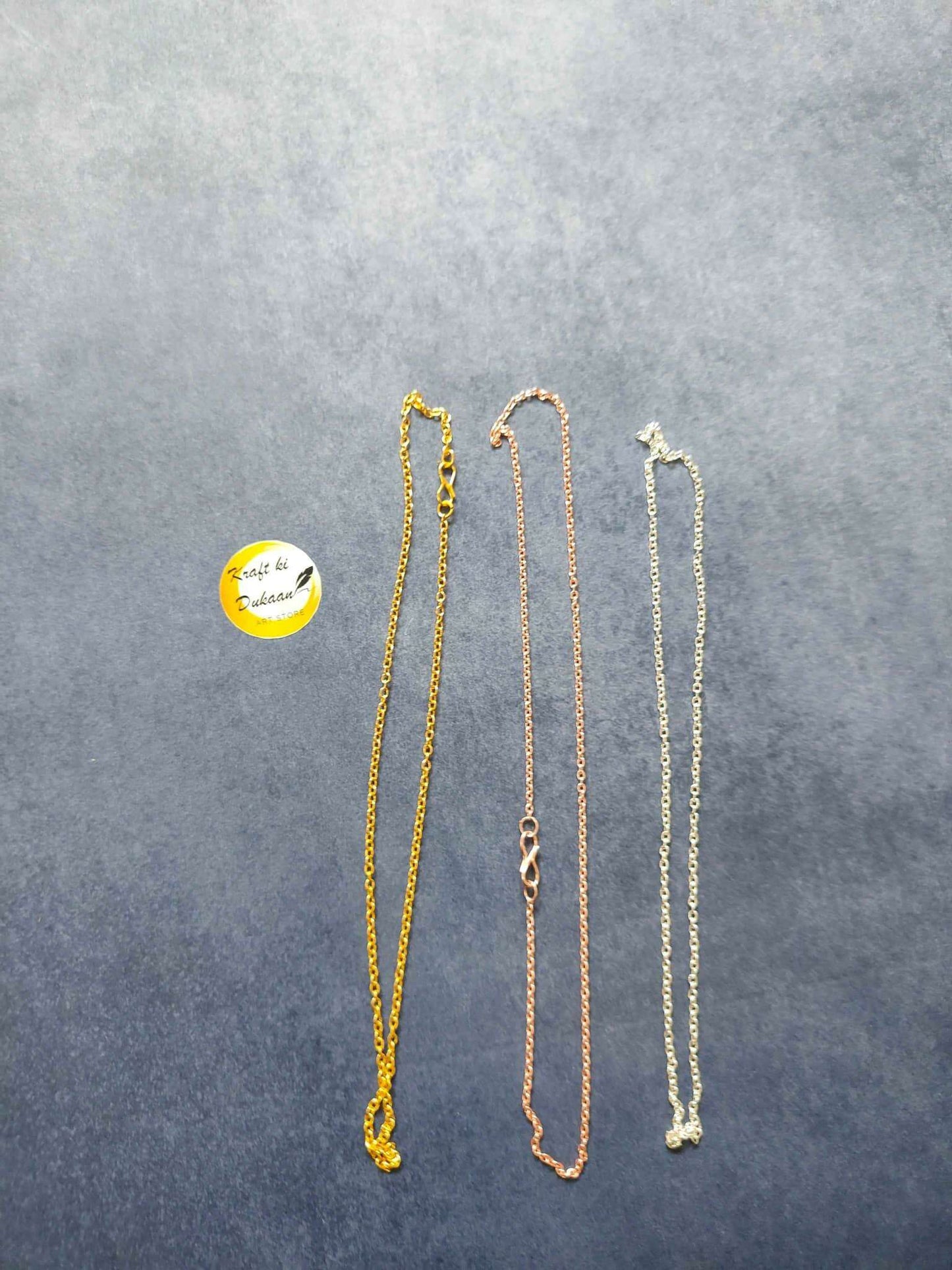 Short chain pack, five small-link chains in gold, rose gold, and silver