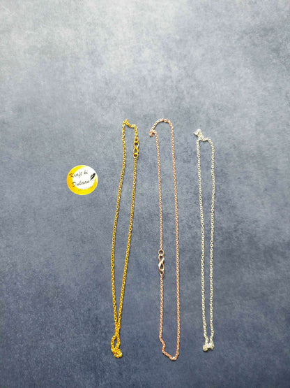 Short chain pack, five small-link chains in gold, rose gold, and silver
