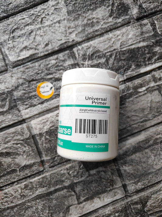 White jar with ridged cap, back label shows “Universal Primer” and barcode