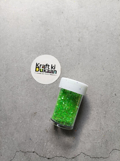 Green holo glitter jar with white ribbed lid
