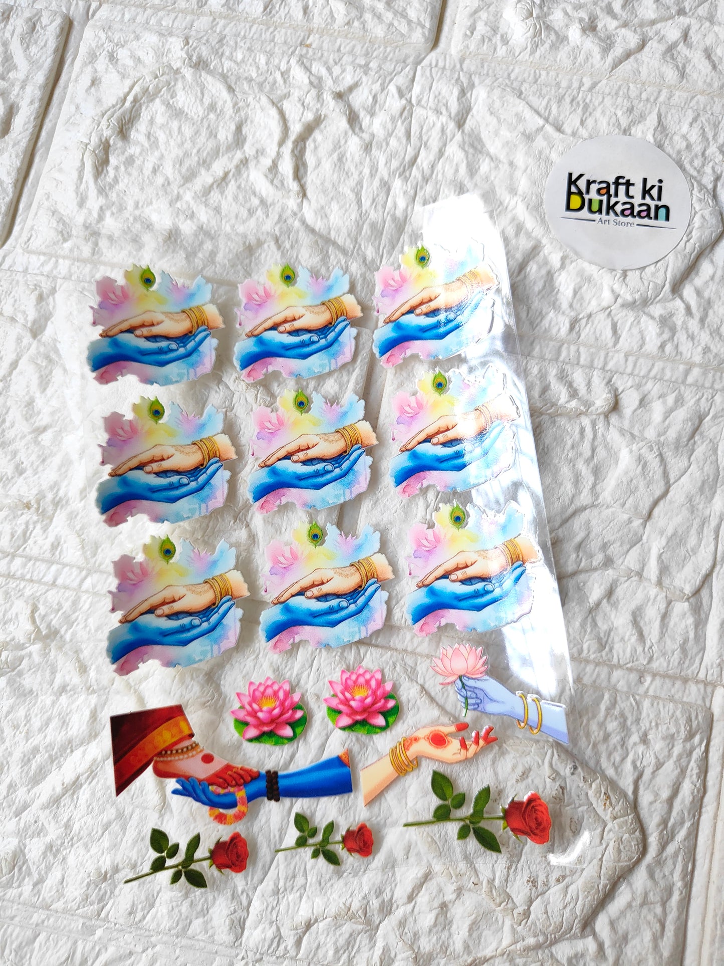 UV DTF peel-off sticker sheet with colorful dolphin and floral designs, sheet layout
