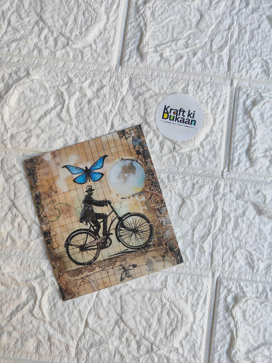 Mini color sticker sheet with vintage bicycle and blue butterfly design
