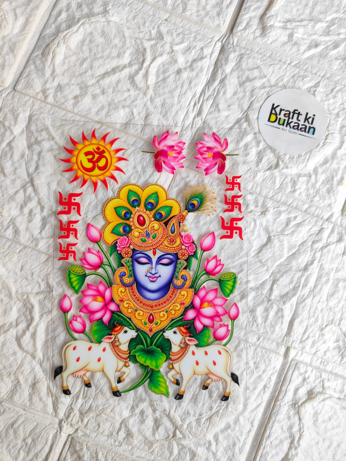 UV DTF peel-off sticker sheet with colorful Ganesh deity and floral accents