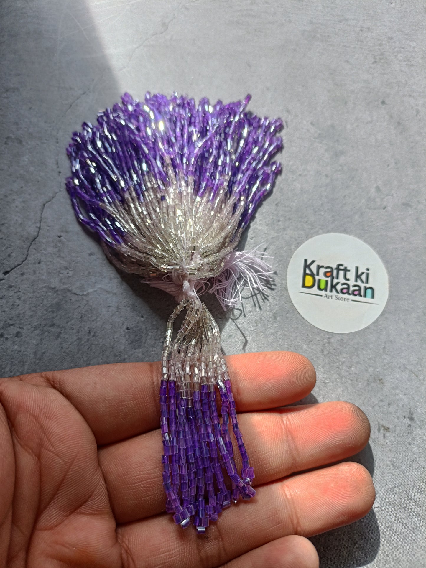 Purple tinsel latkan strands bundle with metallic silver highlights