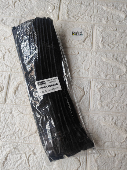 8mm black plain pipe cleaners in sealed 100-count packet