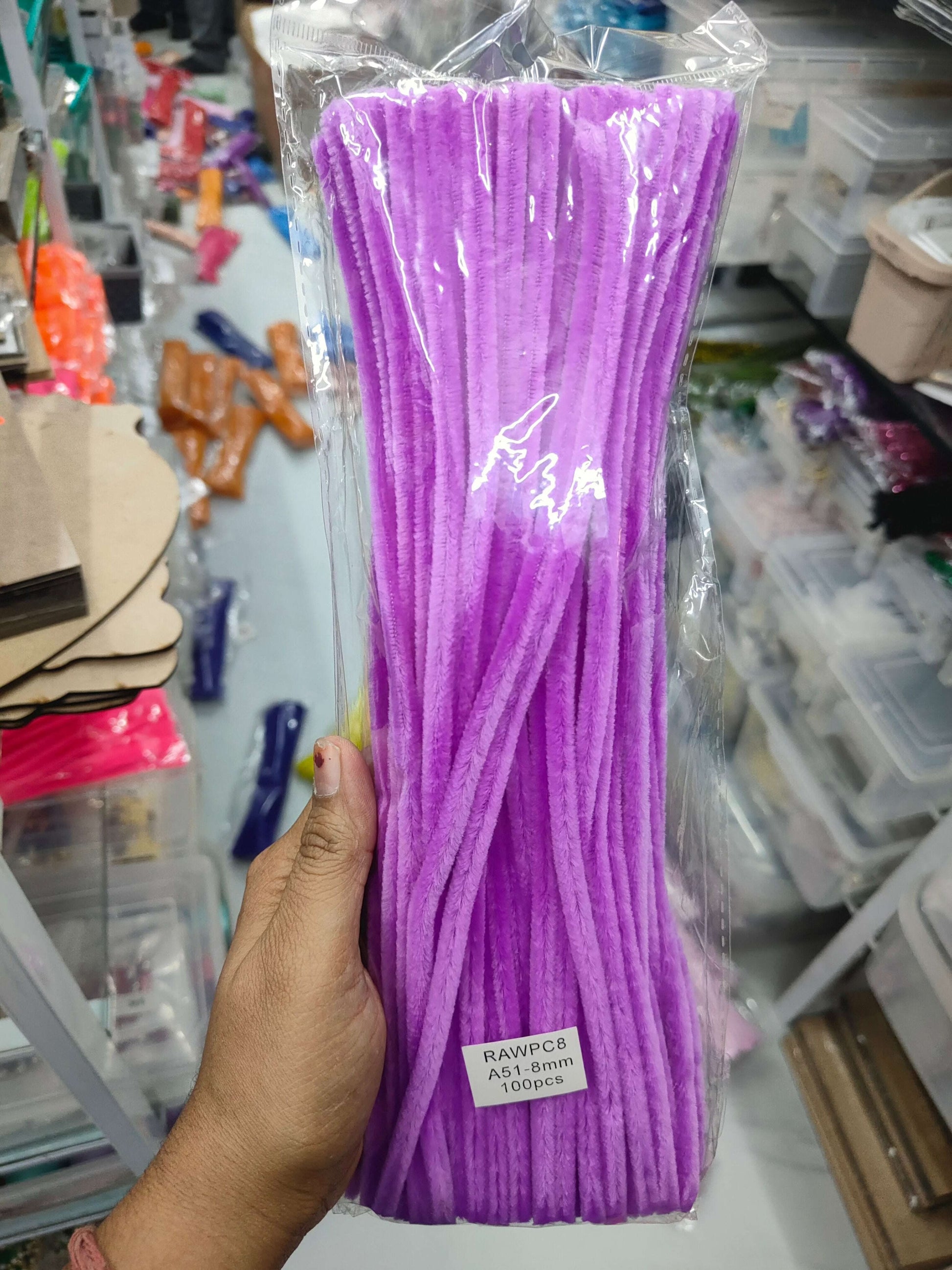Pipe cleaners 8mm, lavender plain set (100)