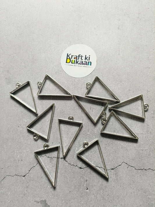 Silver triangle bezel pendant set of 10, metal triangle charms with loop tops