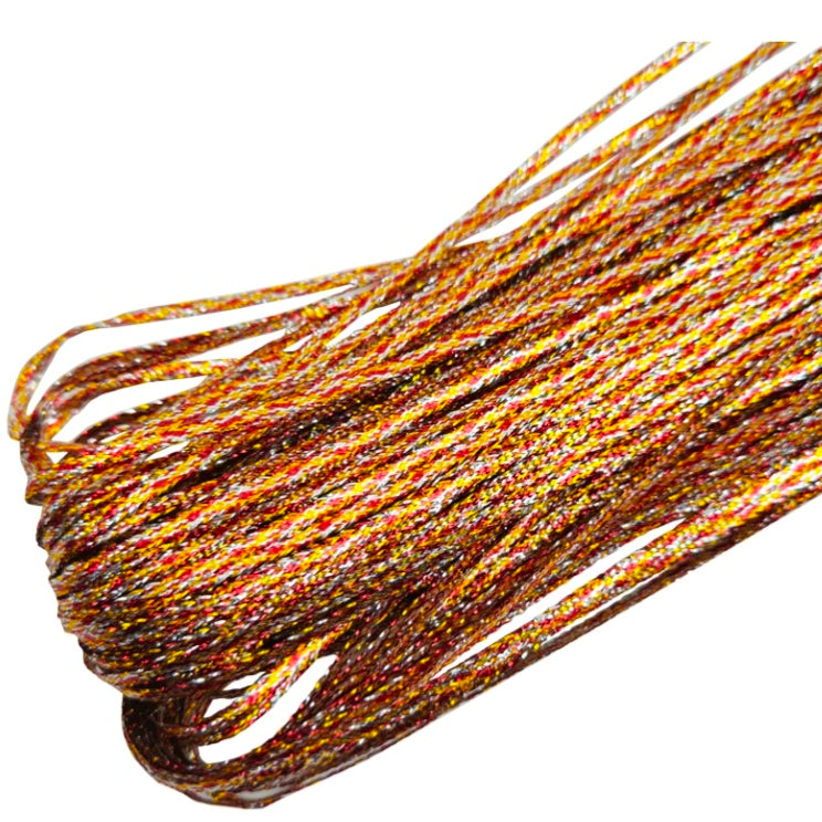Shimmer metallic cord thread spool, orange-gold sparkle cord with dark strands, 3mm