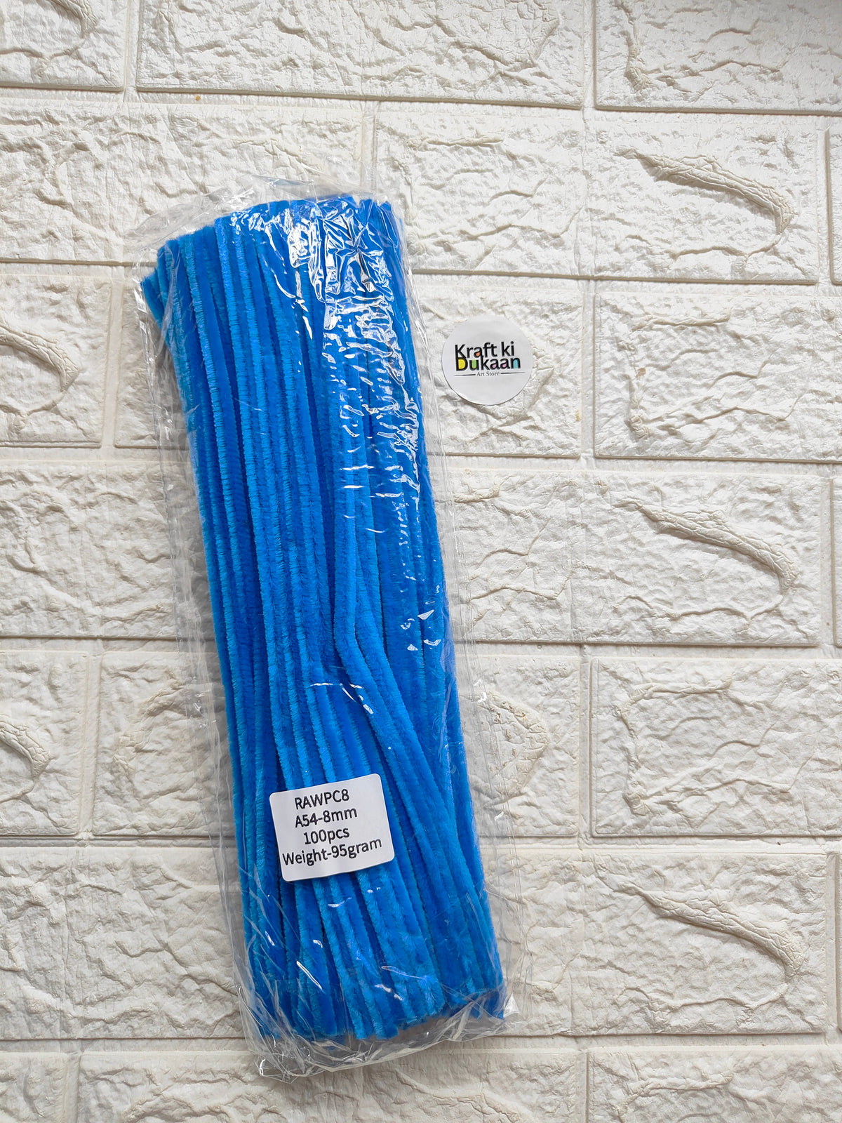 Bright blue pipe cleaner stems, plain, 8mm, sealed pack of 100 A1