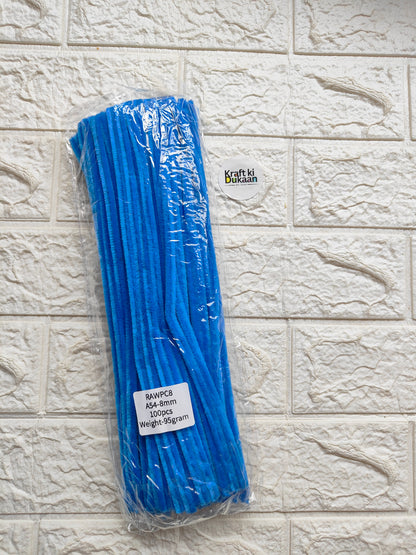 Bright blue pipe cleaner stems, plain, 8mm, sealed pack of 100 A1