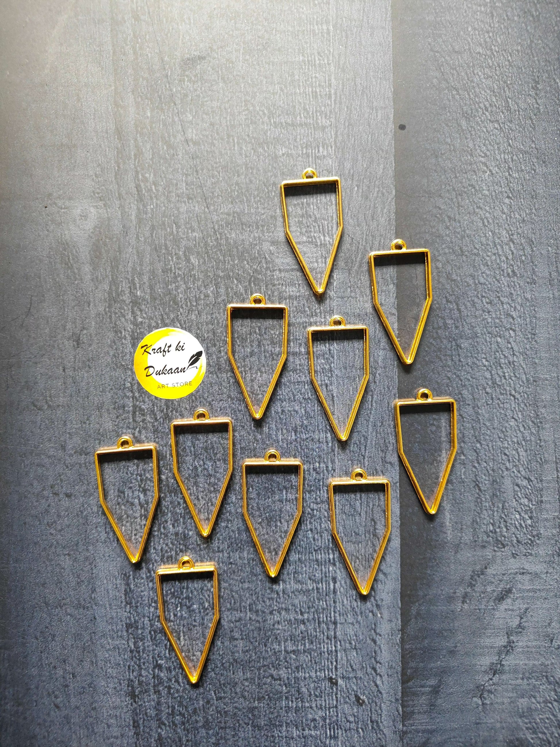 Pentagon bezel pendants (10pc), gold-tone triangular bezel with top loop