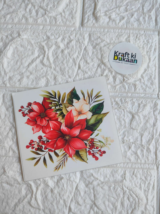Mini colour sticker sheet with red flower and green leaf design on white card