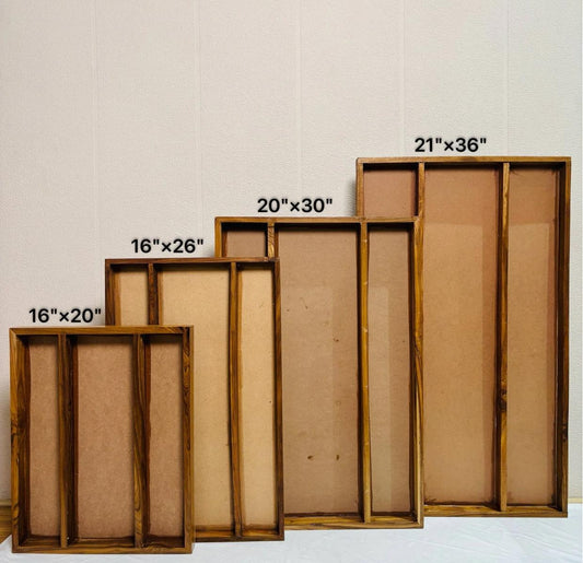 Teakwood tri-partition tray with multiple upright compartments in light brown wood