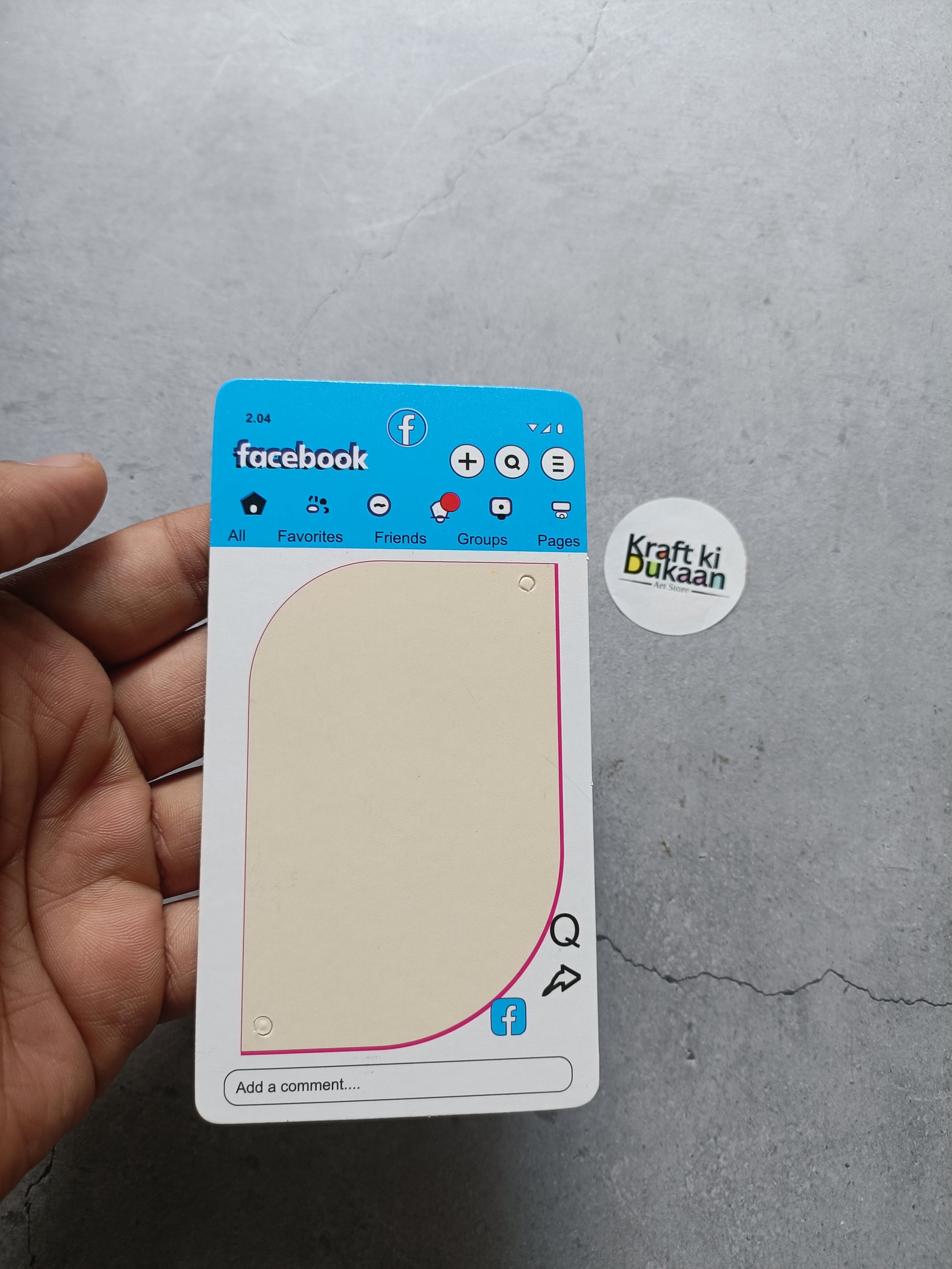 Rakhi greeting card front with Facebook theme, large cream oval panel and icons