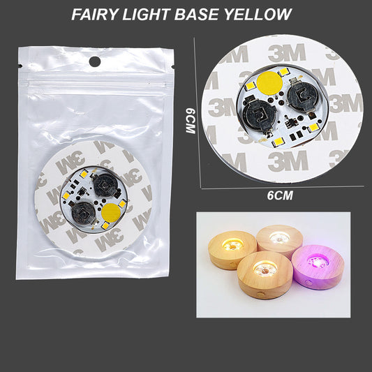 6cm round yellow fairy light base with circuit board and two black sockets
