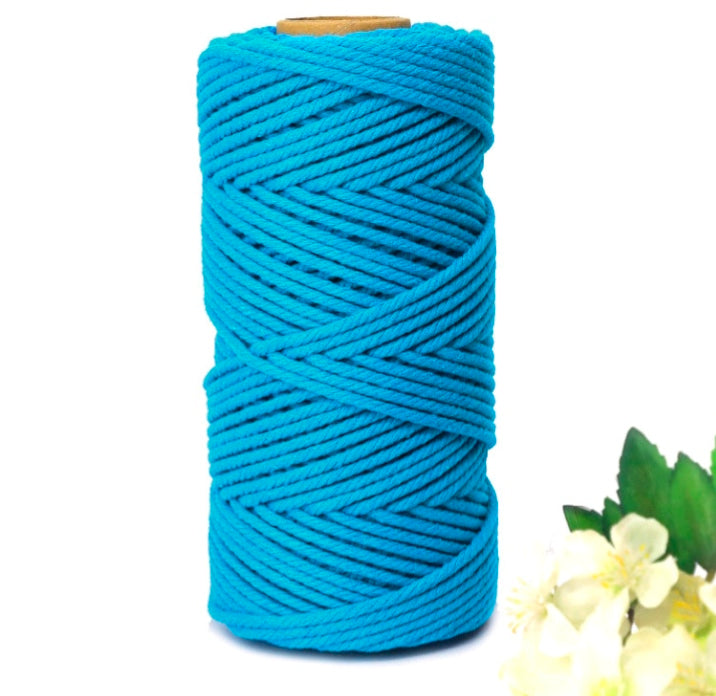 Macrame cotton thread spool, firozi/teal blue color, 3mm twisted cord on a reel
