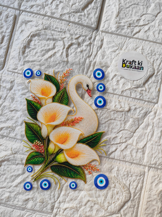 UV DTF peel-off sticker sheet with floral bird art and blue bullseye marks, Kraft ki Dukaaan