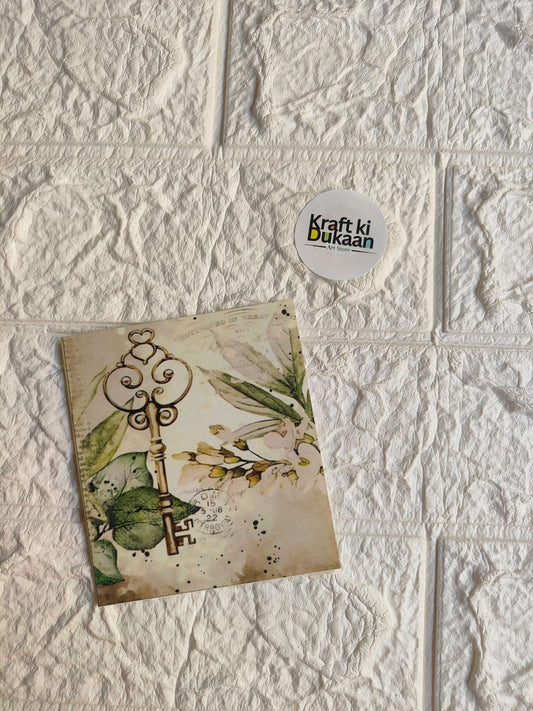 Mini colour sticker sheet with vintage key, flowers, and botanical accents