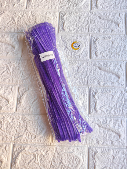 Purple pipe cleaners plain pack, 100 pcs, crimped chenille sticks in sealed packaging