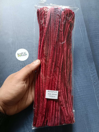Pipe cleaner plain 8mm, pack of 100 (dark pink/maroon)