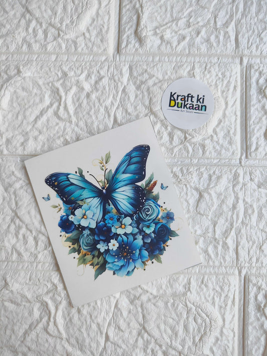 Mini colour sticker sheet with blue butterfly and floral arrangement