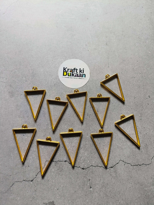 Gold triangle bezel pendant set of 10, metal triangle charms with loop tops