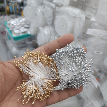 Set of gold and silver artificial pollen sprays with bead-like florets and stems
