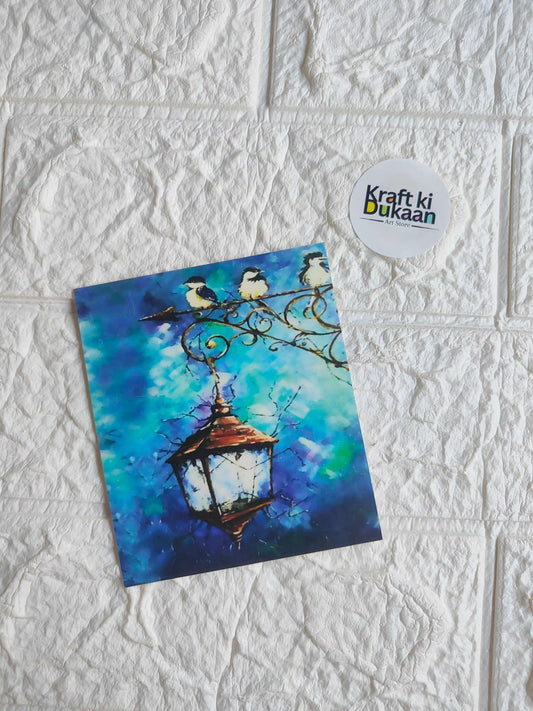 Mini colour sticker sheet with blue watercolor lantern and birds