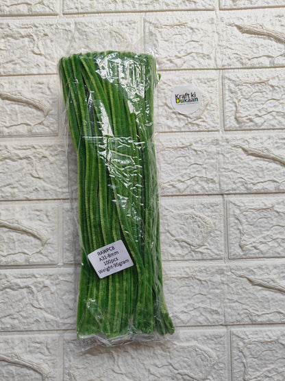 Dark olive green plain pipe cleaners, 8mm diameter, bundled pack of 100