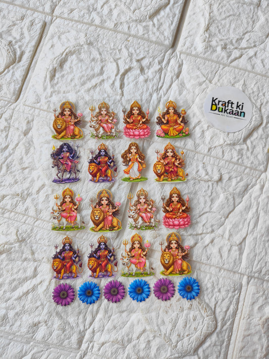 UV DTF peel-off sticker sheet with colorful goddess character stickers, Kraft ki Dukaan