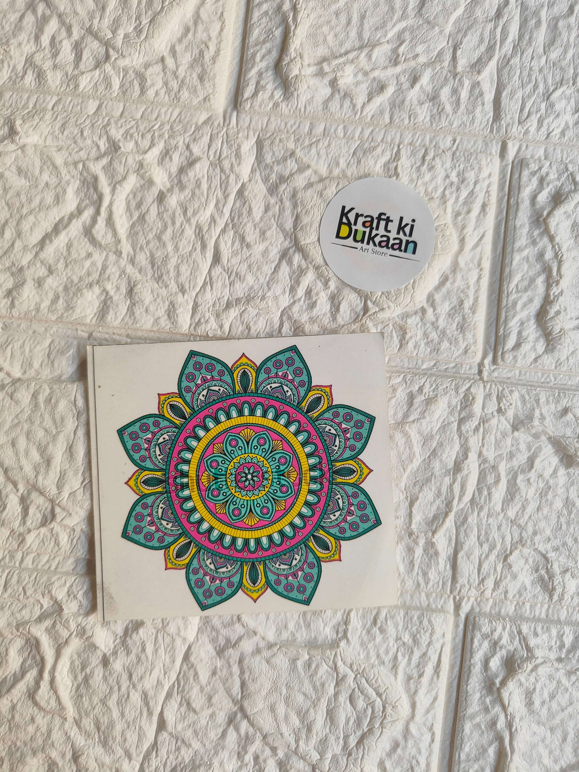 Mini color sticker sheet with colorful mandala flower sticker, teal yellow pink